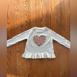 JCrew Crewcuts Girls Long Sleeve Knit Top | Pink Sparkle Heart & Ruffle Hem | 2T